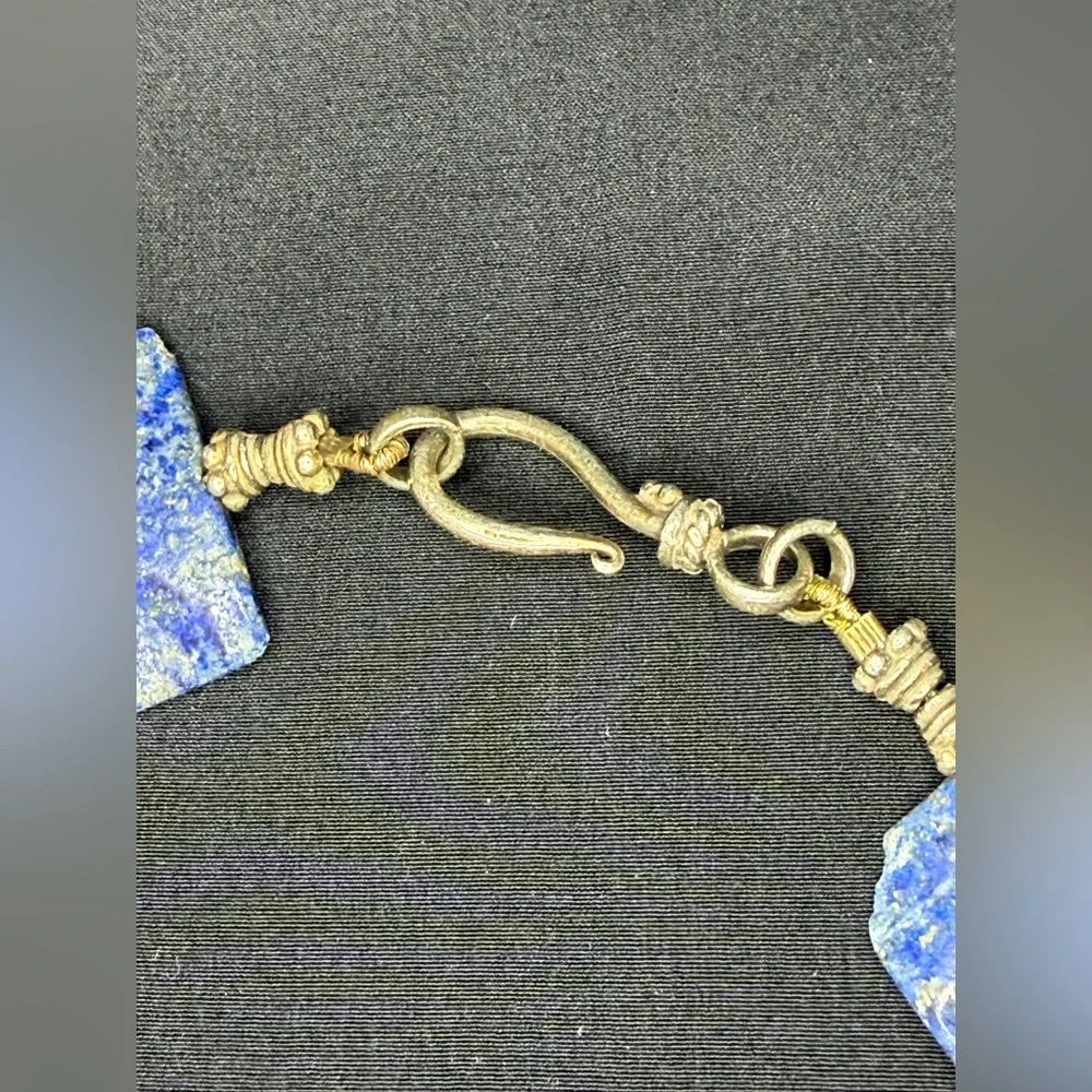 Vtg Chunky Blue Lapis Lazuli Sterling Silver Necklace Sterling Silver Clasp